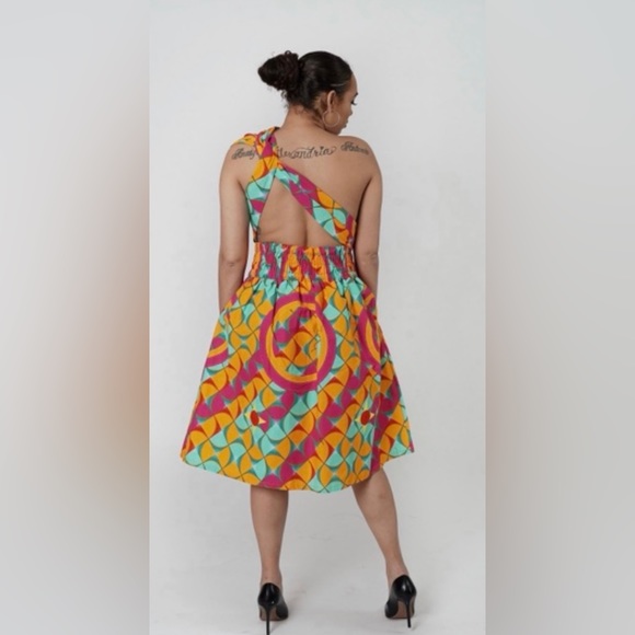 Orange Multicolor Handmade Cotton Infinity Midi Dress - Picture 4 of 5